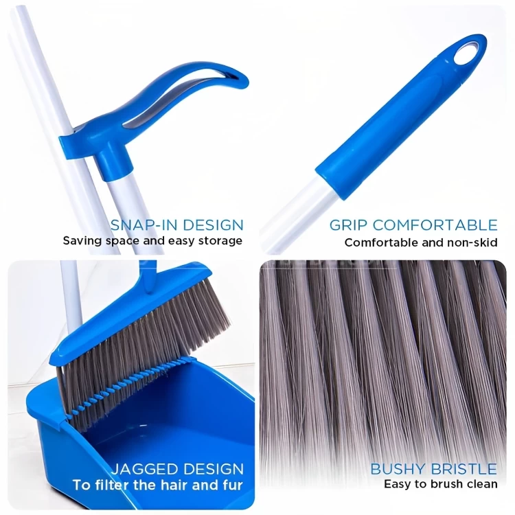 طقم فراشة تنظيف و جاروف من كلينر، 2 قطعة - أبيض و أزرق